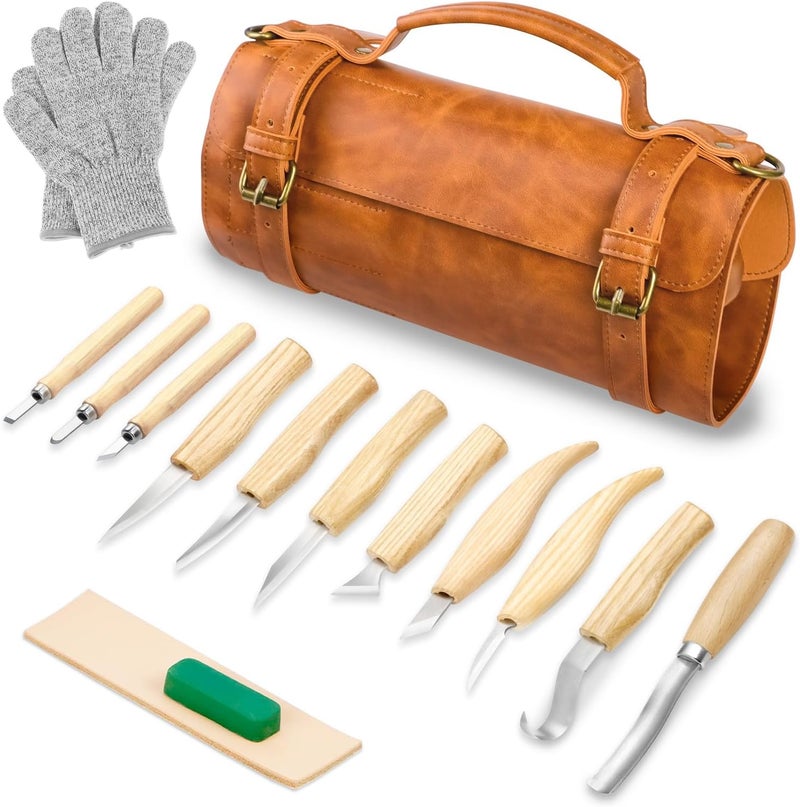 TEKCHIC Store Wood Carving Kit Deluxe-Whittling Knife, Wood Carving Knife Set, Wood Whittling Kit for Beginners, Carving Knife Woodworking Wood Carving Tools Set with Large Leather Case (White) - Image 1